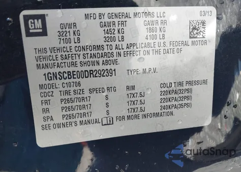 2013 Chevrolet Tahoe Lt z USA, uszkodzony, nr VIN 1GNSCBE00DR292391